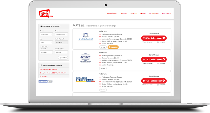 Compara y Ahorra-Seguros de Auto con los mejores: Equinoccial, Aseg. del Sur, Generali, Unidos, Latina, Cóndor. Solicita cotización con: AIG, QBE, ACE. Liberty.